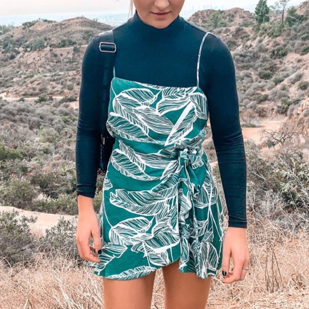 Green floral mini dress